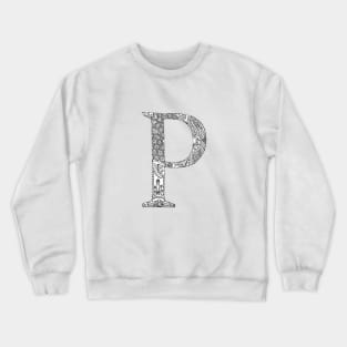 Henna Alphabet P / Henna Letter P - Black Henna Line Art Crewneck Sweatshirt